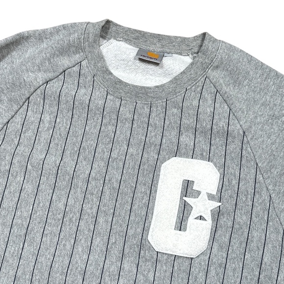 Carhartt WIP Major Baseball Raglan Fleece Sweatshirt Gray Striped Mens Small - Picture 3 of 7